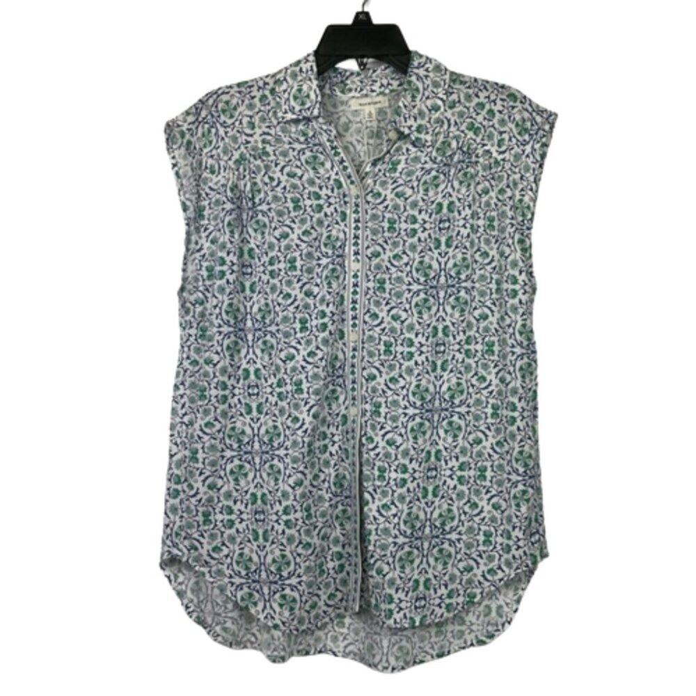 Max Studio blue floral button down blouse size Small